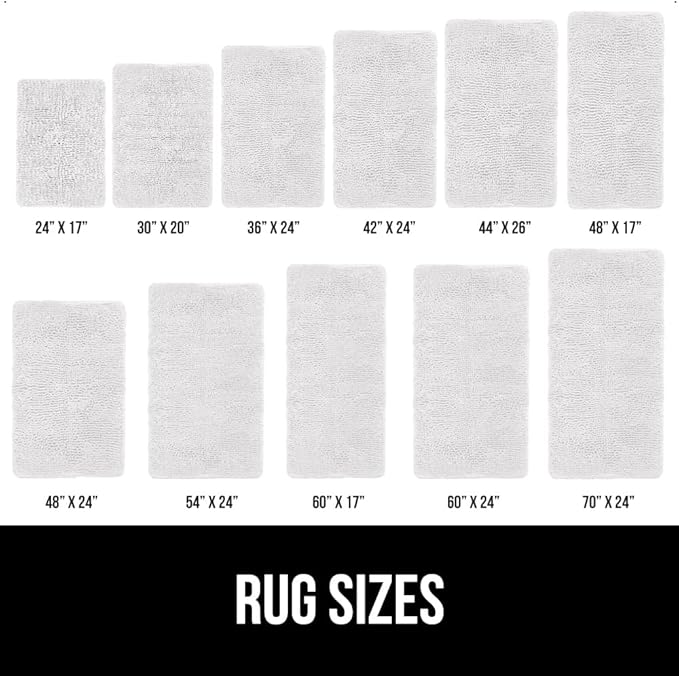 GORILLA GRIP Bath Rug Mat 54x24, Thick Soft Absorbent Chenille, Quick Dry Microfiber Mats, Rubber Backing Washable Shower Floor Rugs, Bathmat Runner, US Designed Bathroom Home Decor Accessories White