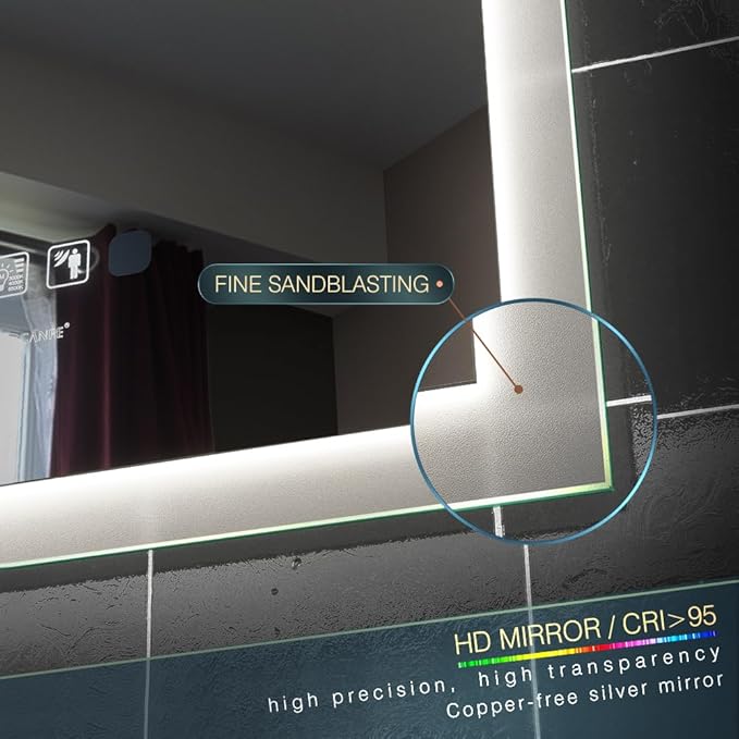 20 x 28 inch LED Bathroom Mirror with Bluetooth Speaker, Induction Switch Light Smart Vanity Mirror Wall Mounted, IP44 Waterproof Anti Fog Vertical & Horizontal