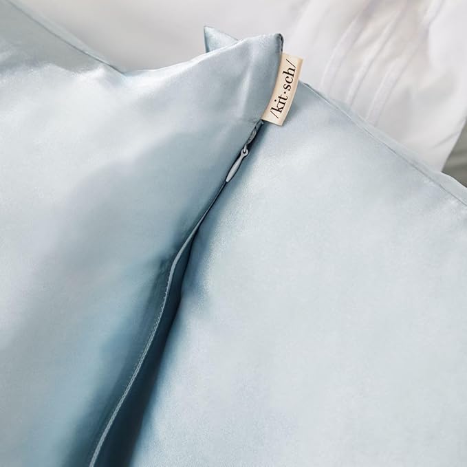 Kitsch Satin Pillowcase with Zipper for Hair & Skin, Softer Than Silk Pillow Cases Queen, Wrinkle-Free, Smooth and Cooling Satin Pillow Covers, Standard Size 19"x26", Haze Blue