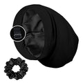 Satin Lined Sleep Cap and Scrunchie for Curly Hair and Braids, Stay On All Night Hair Wrap with Adjustable Strap for Women and Men, Black