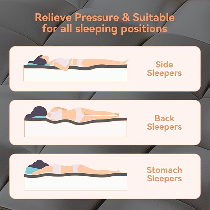 Topllen Twin Mattress Topper for Back Pain Relief, Extra Thick Pillow Top Plush Mattress Pad with Deep Pocket, Soft Pillowtop Twin Size Bed Toppers Filled Fluffy Down Alternative, Gray