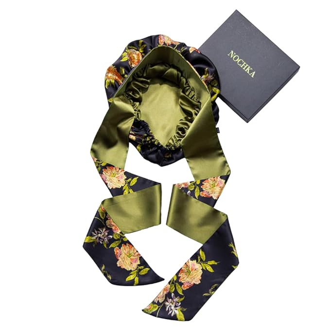 Wild Rose 100% Pure Silk Hair Bonnet Luxurious Reversible Wonder Loop Mulberry Silk for Curly Hair - Ultimate Sleeping Companion with Ties for Women - Handmade in USA