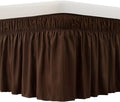 MEILA Wrap Around Bed Skirt Three Fabric Sides Elastic Dust Ruffled 24 Inch Tailored Drop,Easy to Install Fade Resistant-Brown, Twin/Full