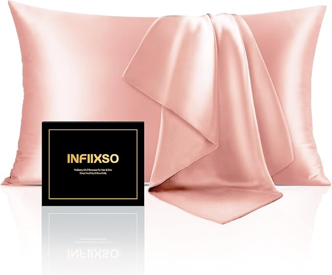 INFIIXSO Mulberry Silk Pillow Case King Size, Silk Pillowcase with Hidden Zipper 20"x36", Extraordinary Smooth and Soft Pillow Cases for Hair and Skin(Rose Pink, 1 Pack)