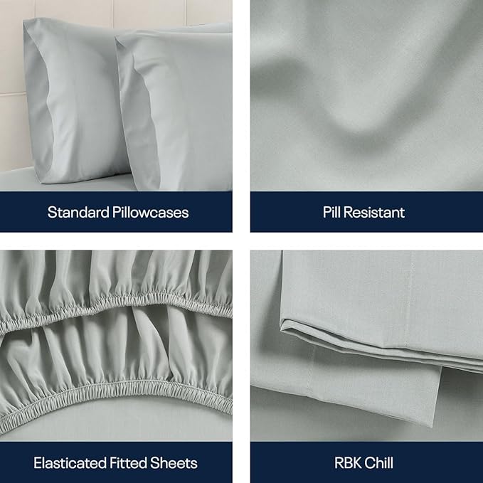 Reebok Queen Sheet Set from Tencel Eucalyptus - Soft, Cooling & Breathable for Hot Sleepers, Deep Pocket Up to 17 Inches, 4Pc Hotel Luxury Bedding Set, Bedsheet & Pillowcases (Lunar Rock, Queen)