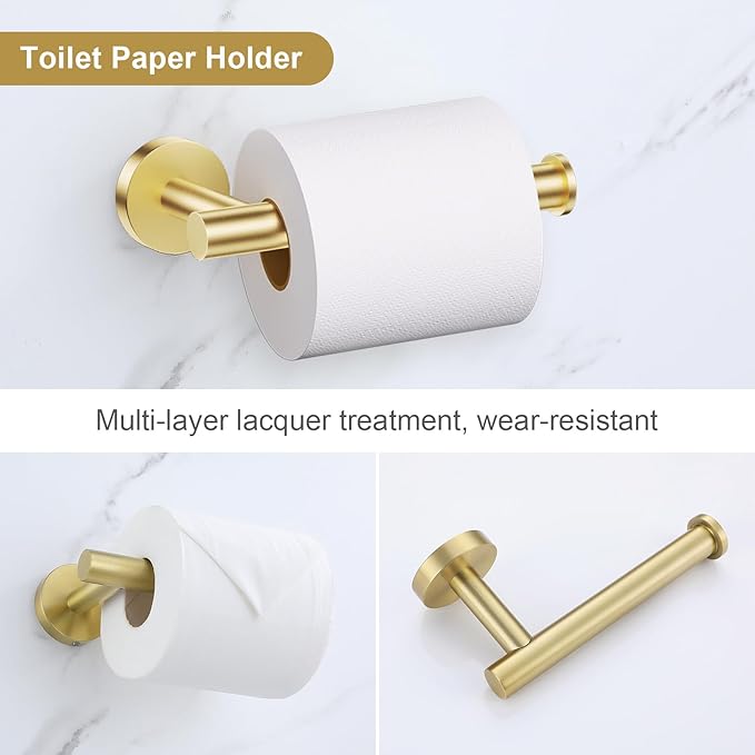 Lairuier Brushed Gold Bathroom Hardware Set, 10-Piece Towel Bar Set SUS304 Stainless Steel Bathroom Hardware Accessories Set Round Towel Holder Set Wall Mounted