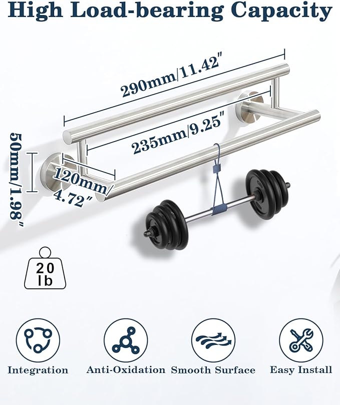 Alise Double Bath Towel Bars,12 Inch Towel Racks for Bathroom Wall Mount,SUS304 Stainless Steel Towel Holder,Space-Saving Towel Hanger,Modern Decor Towel Rod,Brushed Nickel Towel Rail,GYT6902-300-LS