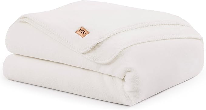 UGG Plush Twin Blanket, Soft Cozy Fleece Blanket for Bed, Luxury Fluffy Oversized Throw for Couch, Washable Hypoallergenic Cute Room Decor, 66" x 90", White Snow (Whitecap)