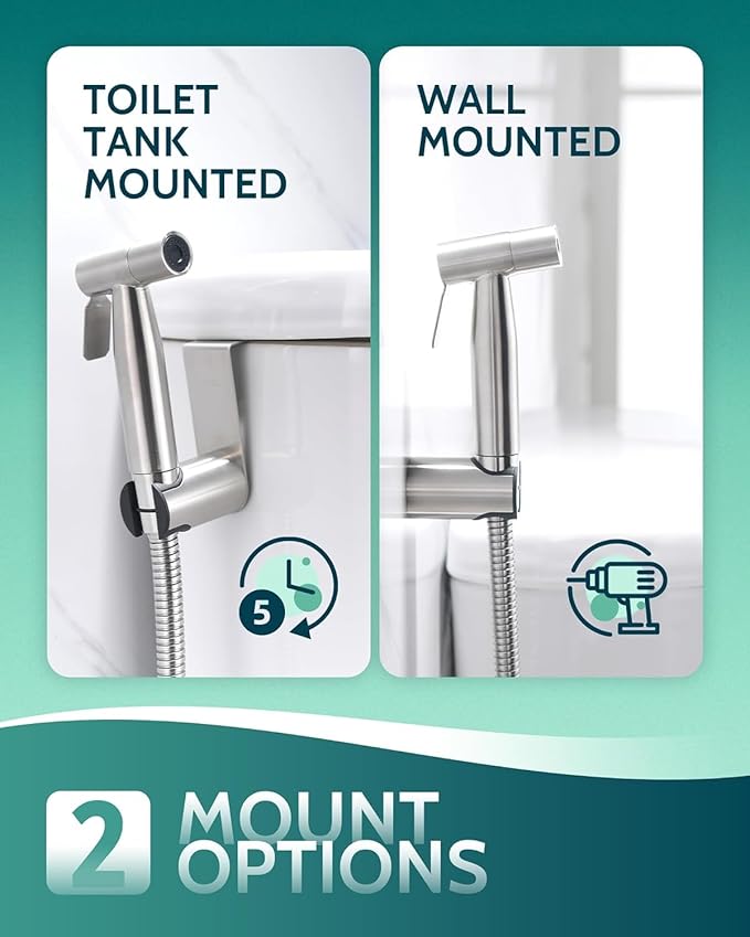 Handheld Toilet Bidet Sprayer for Toilet-Adjustable Water Pressure Control with Bidet Hose for Feminine Wash, Stainless Steel Brushed Nickel Cloth Diaper for Baby Wash (Stainless Steel, 2 Pack)