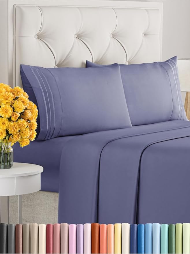 Queen Size 4 Piece Sheet Set - Extra Soft, Breathable And Cooling Sheets - Hotel Luxury Bed Sheets for Women & Men - Deep Pockets, Easy-Fit & Wrinkle-Free Sheets - Twilight Purple Oeko-Tex Bed Sheets
