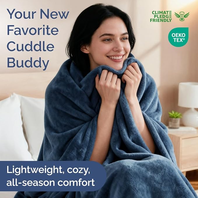 Ultra Soft Fleece Blanket Twin Size - Flannel Fleece Luxury Twin Blanket - Lightweight for Couch Bed Chair - Thick, Warm and Breathable - All Season Cozy Fuzzy, Anti-Static Microplush Bedding, Navy