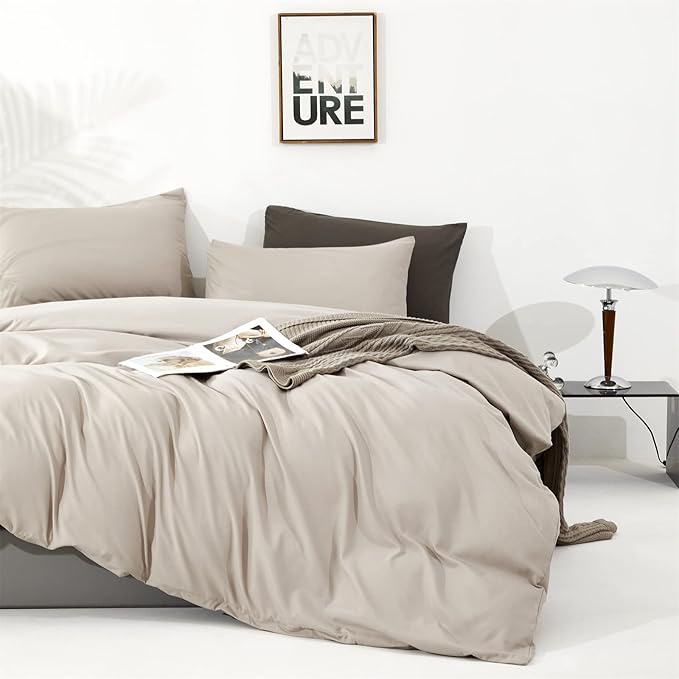Cottonight Beige Coffee Comforter Set Full Khaki Bedding Comforter Set Solid Blanket Quilts Beige Modern Soft Breathable Taupe 3 Piece Classic Stylish Bedding Set for Full Bed
