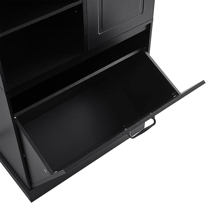 Tall Storage Cabinet with Adjustable Shelves & Flip-Out Basket, MDF Material with Aluminum Alloy Handles, Large Capacity for Bathroom, Kitchen, Living Room, Office Organizer, Black