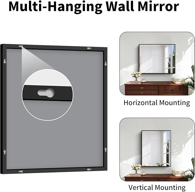Koonmi Black Framed Bathroom Mirror - Shatterproof 30"x22" Tempered Glass, HD No Distortion, Horizontal/Vertical Mount, Modern Matte Aluminum Alloy Frame