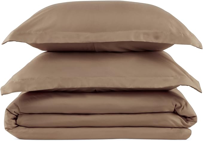PeachSkinSheets 1500tc Level of Softness Soft Cooling Duvet Cover Set | Queen/Full Size - Light Mocha
