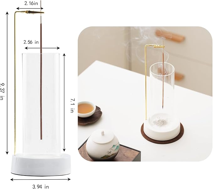 CEREMONY Incense Holder, Ceramic Incense Holder for Sticks with Glass Ash Catcher,Incense Burner for Meditation Yoga Spa Room Decor
