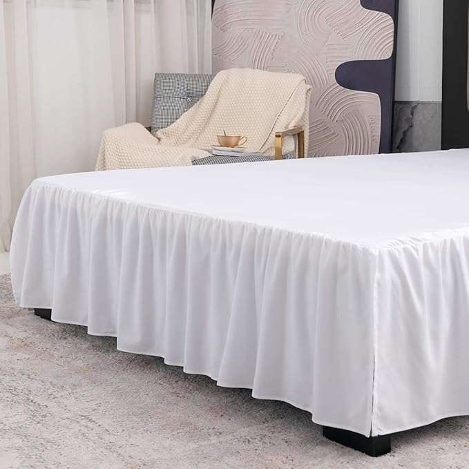 TSUTOMI Bed Skirt Queen Size Ruffled Bed Skirt with Split Corners, 14 Inch Drop Dust Ruffle Bed Skirts with Platform, Gathered Style, 100% Microfiber, White