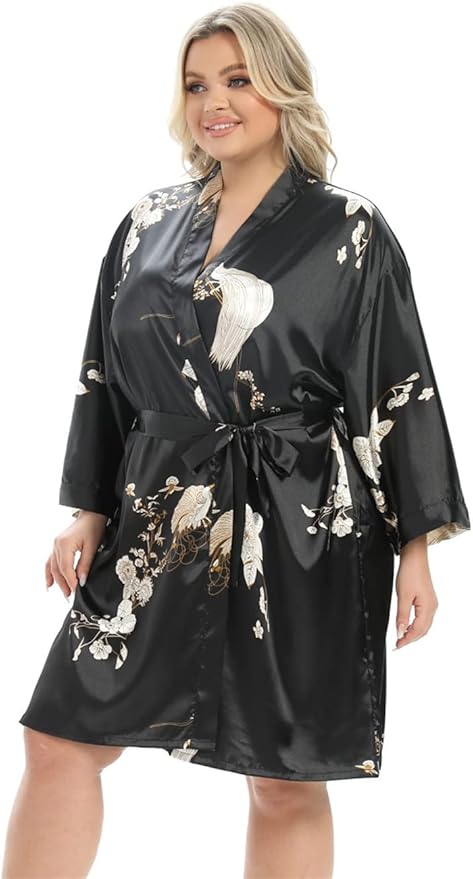 Women's Plus Size Satin Robes Plus Size Silky Kimonos Robes Sleepwear,Short