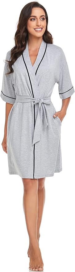 COLORFULLEAF Womens Bamboo Short Robes Lightweight Kimono Cotton Robe Soft Knit Bathrobe Ladies Loungewear with Pockets