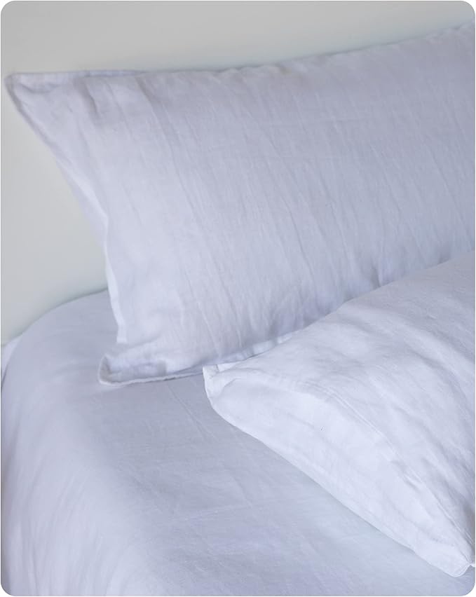 XZ XIFA Linen Pillowcases Queen - Pack of 2-100% Natural Washed French Flax, Breathable, Durable, Textured Envelope Pillowcases - White, 20'' x 30''