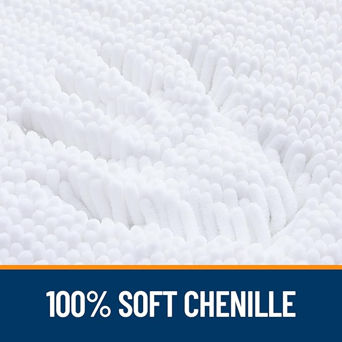 OLANLY Bathroom Rugs 70x46, Extra Soft Absorbent Chenille Bath Rugs, Rubber Backing Quick Dry, Machine Washable Bath Mats for Bathroom Floor, Tub and Shower, Home Decor Accessories, White