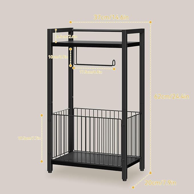 IBUYKE Freestanding Toilet Paper Holder Stand with Storage Shelf,Bathroom Toilet Tissue Roll Dispenser with Extra Space for Rolls, Magazines, Wet Wipes Black TLJ020B