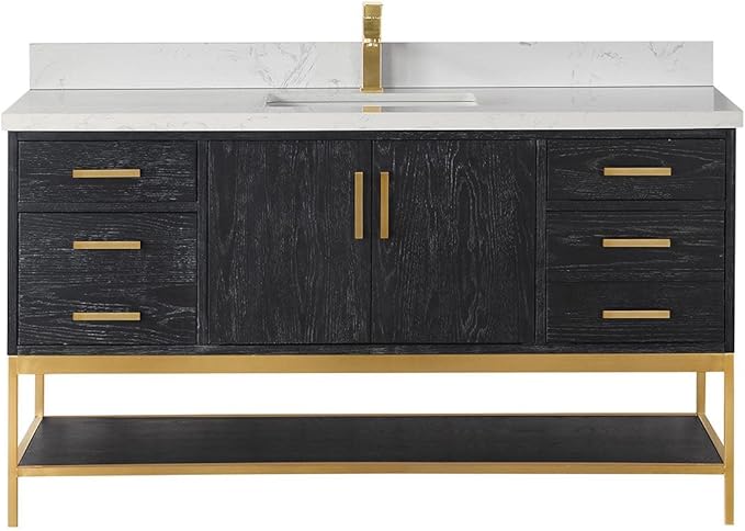 Wildy 60" Single Bathroom Vanity Set in Black Oak Without Mirror