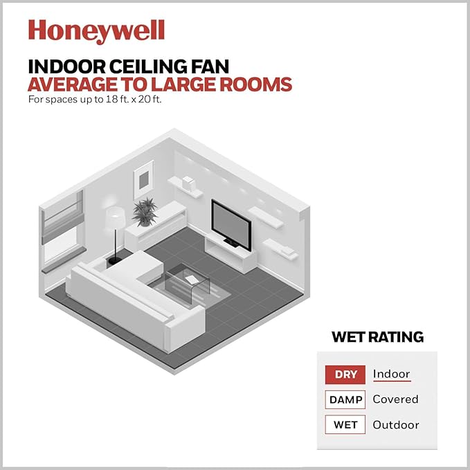 Honeywell Ceiling Fans Carnegie Industrial 52 Inch Ceiling Fan with Light, Remote Control Fan, LED Indoor Fan with 5 Blades, Black Oak and Brown Mopane Blade Finish Options, Copper (51459-01)