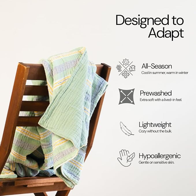 Salt Earth 100% Cotton Muslin Throw Blanket, Gauze Blanket 50"X60" Throw 6 Layered for Couch, Bed, Living Room, Home,Lightweight & All Season Blankets & Throws, Skin Friendly (Jadeite/Print)
