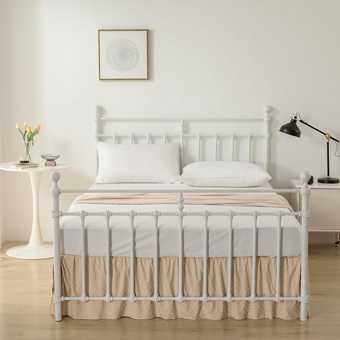 Tufted Dot Bed Skirt QueenSize Ruffled Bed Skirt with Split Corners, 14 Inch Drop Dust Ruffle Bed Skirts with Platform, Camel