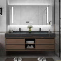 68IN Double Sink Bathroom Vanity, Floating Modern Bathroom Vanity Include Smart Defog Mirror Cabinet with LED Light, Solid Wood Vanities with Integrated Sink and Drawers Storage