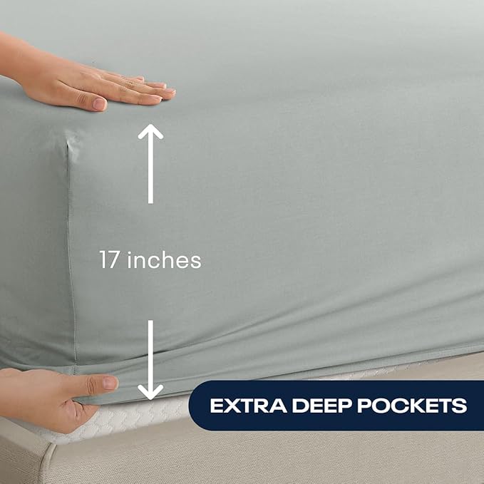 Reebok King Sheet Set from Tencel Eucalyptus - Soft, Cooling & Breathable for Hot Sleepers, Deep Pocket Up to 17 Inches, 4Pc Hotel Luxury Bedding Set, Bedsheet & Pillowcases (Lunar Rock, King)