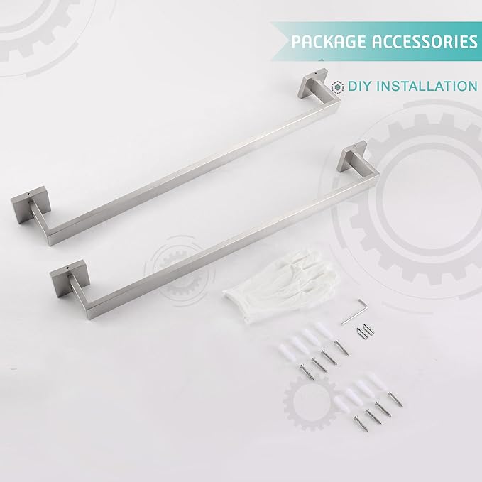 LANC 24 Inche Bath Towel Bars 2 Pack Brushed Nickel Bathroom Towel Rail Square Towel Racks Kitchen Towel Holders Stainless Steel Wall Mount Towel Hanger Towel Rods,A8804-6BN