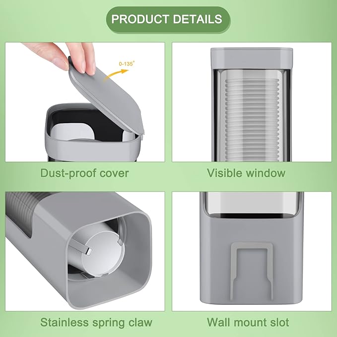 Chengu 2 Pieces Bathroom Cup Dispenser, Wall Mounted Pull Type Water Cup Holder Fits 3-5 oz Small Adhesive Dispenser with Paste Plate for Home, Bathroom, Office Hospital(Gray)