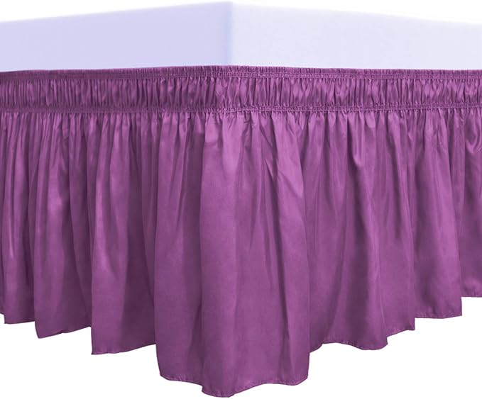 PureFit Wrap Around Ruffled Bed Skirt with Adjustable Elastic Belt - 14 Inch Drop Easy to Put On, Wrinkle Free Bedskirt Dust Ruffles, Bed Frame Cover for Twin,Twin XL and Full Size Beds, Purple