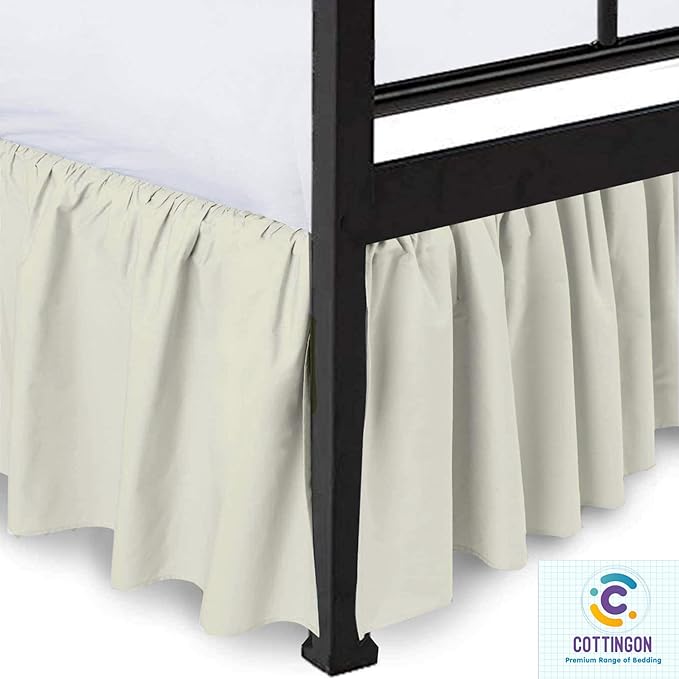 Cottingon Ruffled Bed Skirt with Split Corners-Dust Ruffle - 16" Drop 100% Microfiber Soft,Sheen & Luxurious Look - Bed Skirts (Ivory -King)