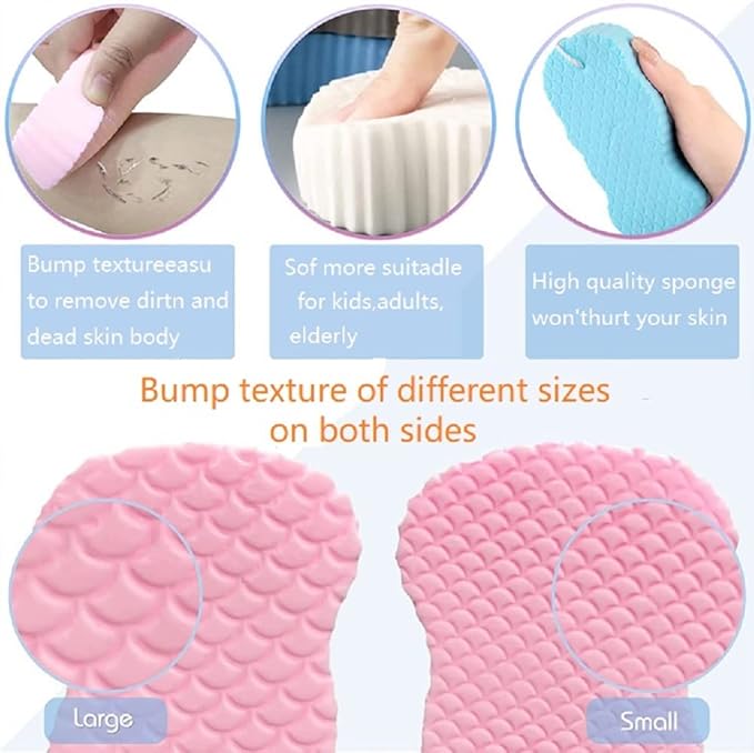Magic Exfoliating Bath Sponge,3D Super Soft Exfoliating Bath Sponge, Skin Friendly and Reusable for Adults Children and Pregnant Women. (Blue+Pink)