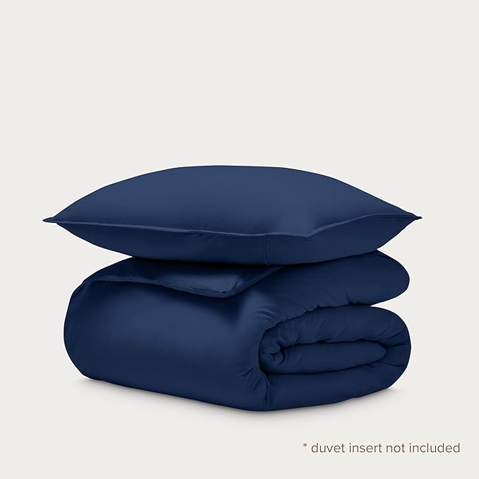 Bare Home 100% Organic Cotton Jersey Duvet Cover Set - Ultra Soft - 100% Cotton - 2pcs - Corner Ties - Button Closure - BedDuvet Cover & Pillow Shams (Twin/Twin XL, Dark Blue)