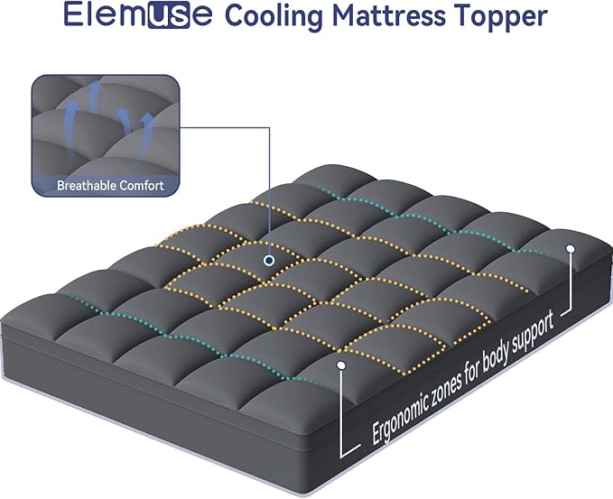 ELEMUSE Full XL Grey Mattress Topper for Back Pain, Extra Thick Mattress Pad Cover, Plush Soft Pillowtop with Elastic Deep Pocket, Overfilled Down Alternative Filling