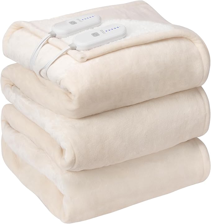 Electric Blanket King Size Dual Control - Heated Blanket with 5 Heat Settings, 10 Hours Auto Off, Overheat Protection, Washable Heating Blankets Gift for Mom 100" x 90", White