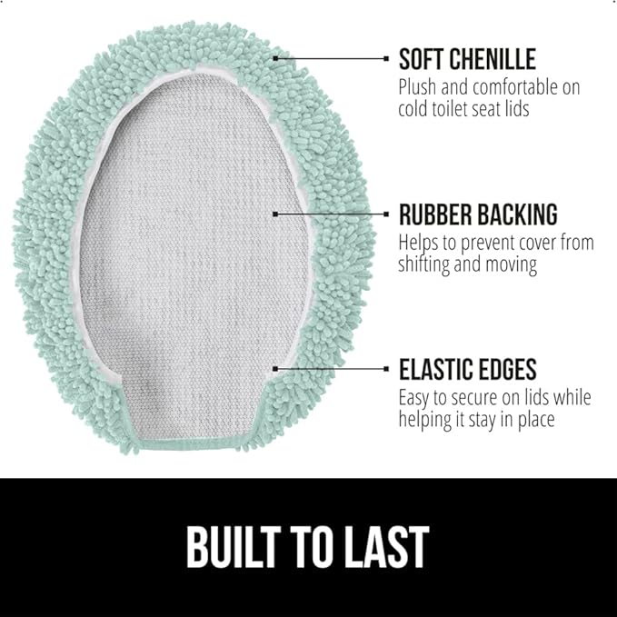 GORILLA GRIP Soft Chenille Bathroom Toilet Lid Cover, Machine Washable Seat Covers, 19.5x18.5, Stays in Place Rubber Backing, Fits Most Round, Elongated and Oblong Lids, Accessories Decor, Seablue