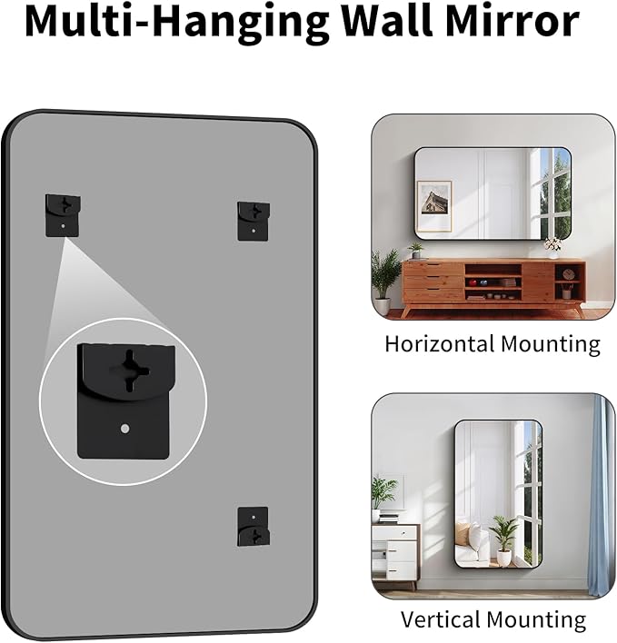 Koonmi Black Framed Bathroom Mirror - 36x60 Inch Shatterproof Tempered Glass Vanity Mirror for Bathroom Sink, Wall Mounted with Matte Aluminum Alloy Frame, No Distortion, Modern Decor