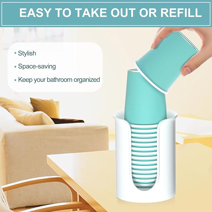Bathroom Cup Holder White Disposable Paper Cup Dispenser, for 5 Ounce Bath Cups,2 Pack Mouthwash Cup Holder 5oz Cup Dispenser for Bathroom Countertop
