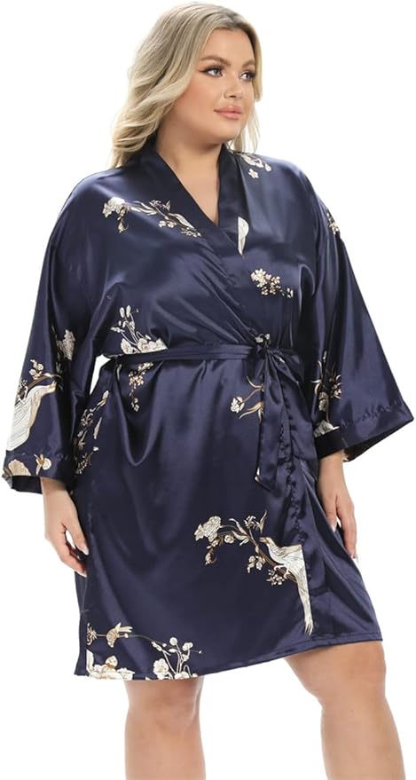 Women's Plus Size Satin Robes Plus Size Silky Kimonos Robes Sleepwear,Short