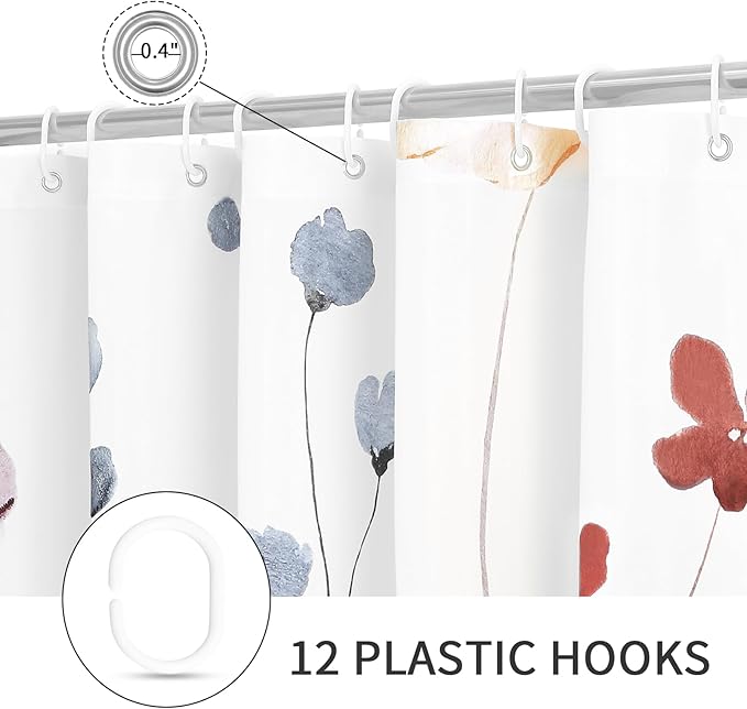 Gibelle Extra Long Shower Curtain 72 x 84, Watercolor Floral Fabric Shower Curtain, Coral Beige Flower Decorative Bathroom Shower Curtain Set with Hooks