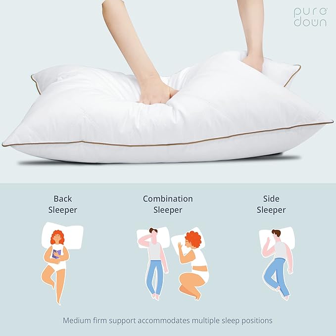 puredown® Goose Feathers and Down Pillow with Diamond Quilting with 100% Cotton Cover, Pack of 1, King Size