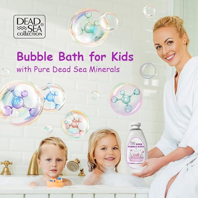 Dead Sea Collection Bubble Bath Kids with Lavender - Cleansing and Moisturizing Liquid Bath Bubbles - Lavender Oil and Pure Dead Sea Minerals - Pack of 2 Large Bottles (67.6 fl.oz)