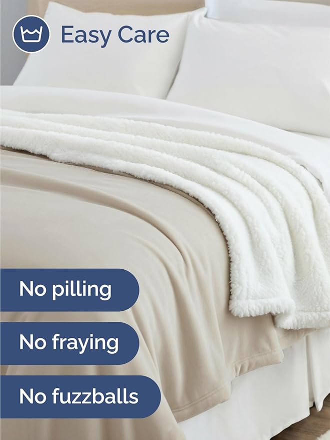 Sherpa Fleece Blanket Twin Size - Reversible Sherpa Fleece Twin Blanket - Super Soft Double Sided for Bed, Sofa, Couch - Thick, Warm, Fuzzy and Plush - Luxurious Bedding for Winter - Cream, 60" x 80"