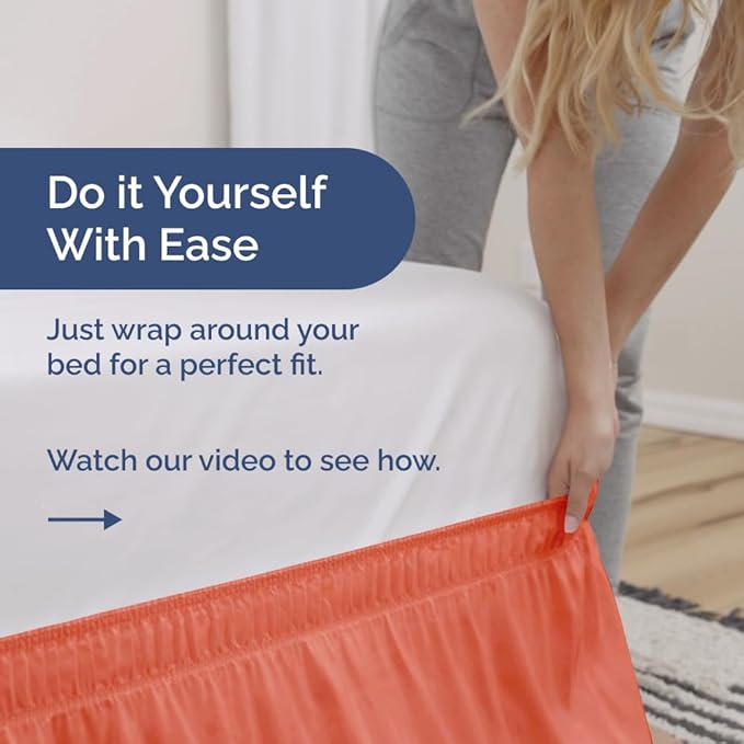 Wrap Around Dust Ruffle Bed Skirt - Coral - Twin/Twin XL Size Beds with 18 Inch Drop - Easy Fit Elastic Strap - Adjustable Pleated Bedskirt w/Brushed Fabric - Wrinkle Free - Women, Men, Kids & Teens