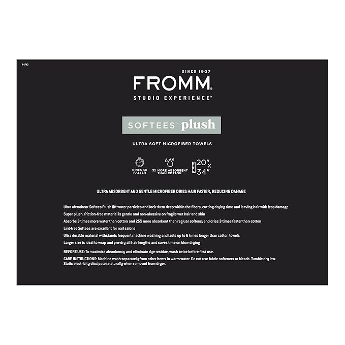 Fromm Softees Plush Microfiber Salon Hair Towels - Ultra Soft Fast Drying Towel for Hair, Hands, Face – Use at Home, Salon, Spa, Barber – 20" x 34" - Extra Durable and Absorbent - Sage Green, 6 Count